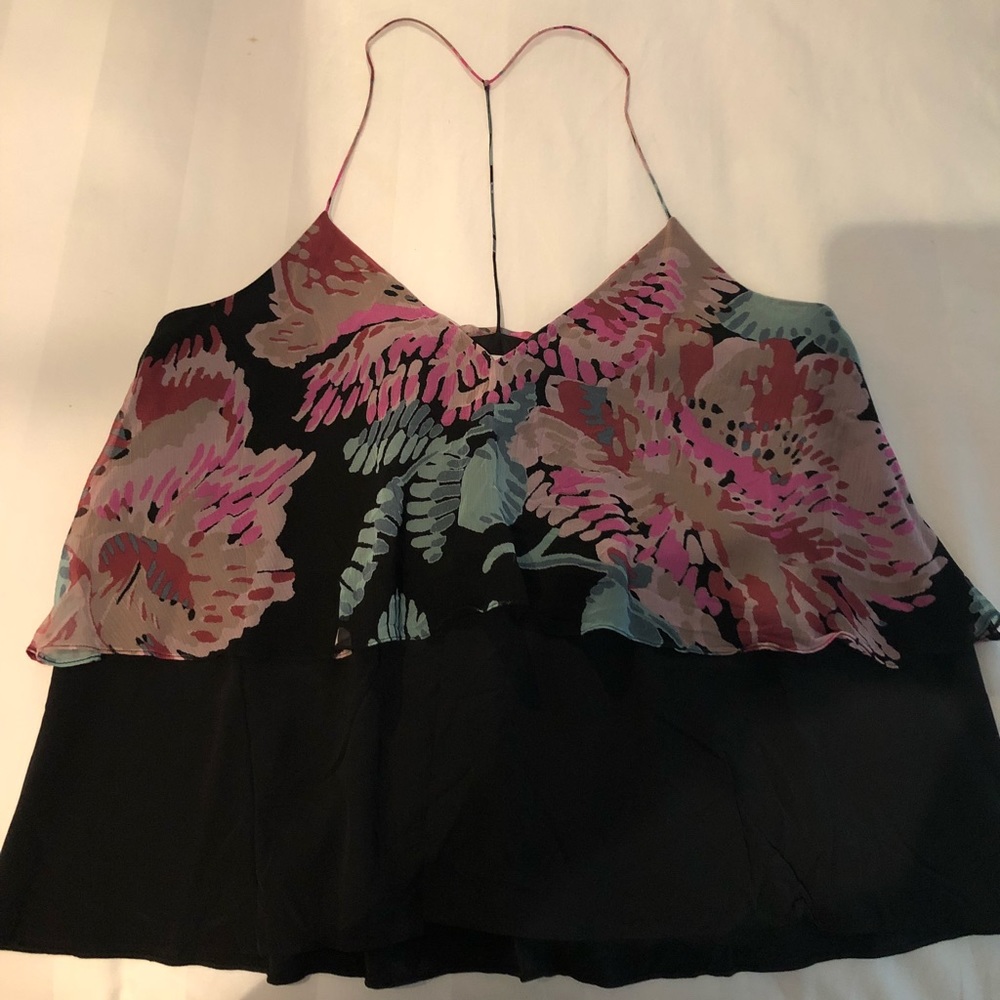 Elizabeth & James Silk Floral/Black Tank Top
